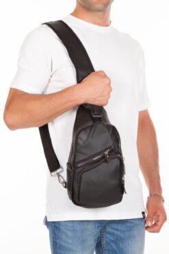 Newish Unisex Yıkama Deri, Usb Kulaklık Çıkışlı Çapraz Askılı Bel Omuz Çantası, Siyah Renk
