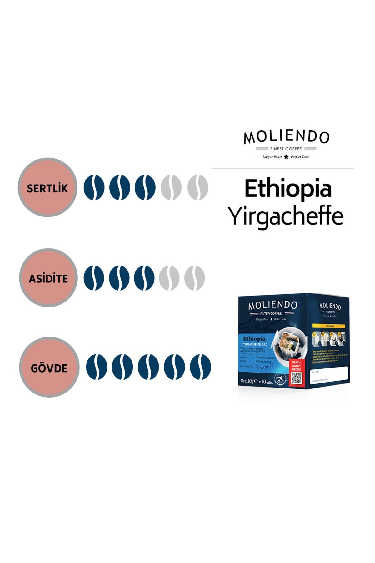 Moliendo Ethiopia Yirgacheffe Pratik Filtre Kahve 10x10 g - Görsel 2
