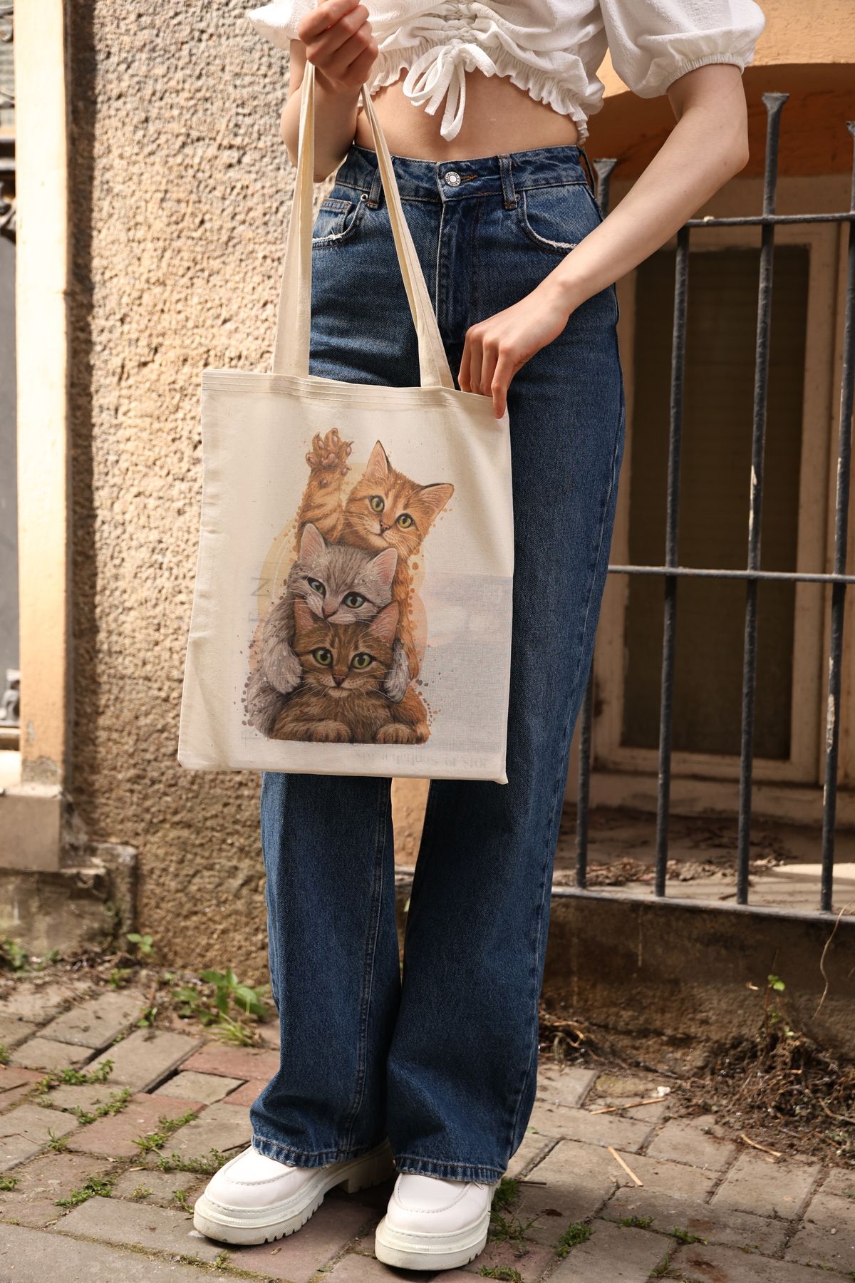 DK DAKSEL Kanvas 3 Mini Kedi Baskılı Omuz Çanta