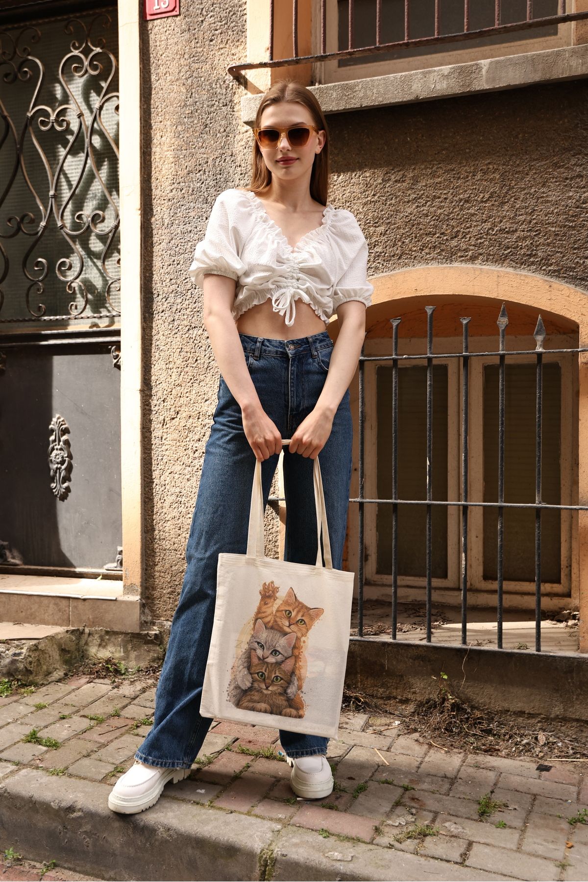 DK DAKSEL Kanvas 3 Mini Kedi Baskılı Omuz Çanta - Görsel 3