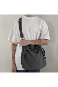 RONASBAG Kitty Shoulder Bag Gri Unisex Büzgülü Çanta Ayarlanabilir Kol Ve Omuz Çantası Sokak Tarzı
