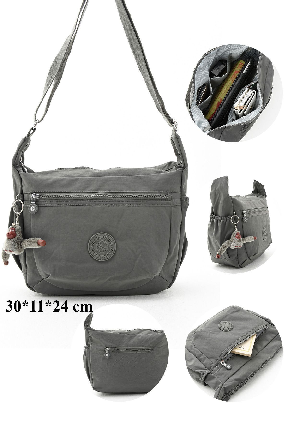 Sanmorris Unısex Suya Dayanıklı Pembe Renkli Krinkıl Kumaş Çapraz Günlük Okul Seyahat Ve Omuz Çantası - Görsel 7