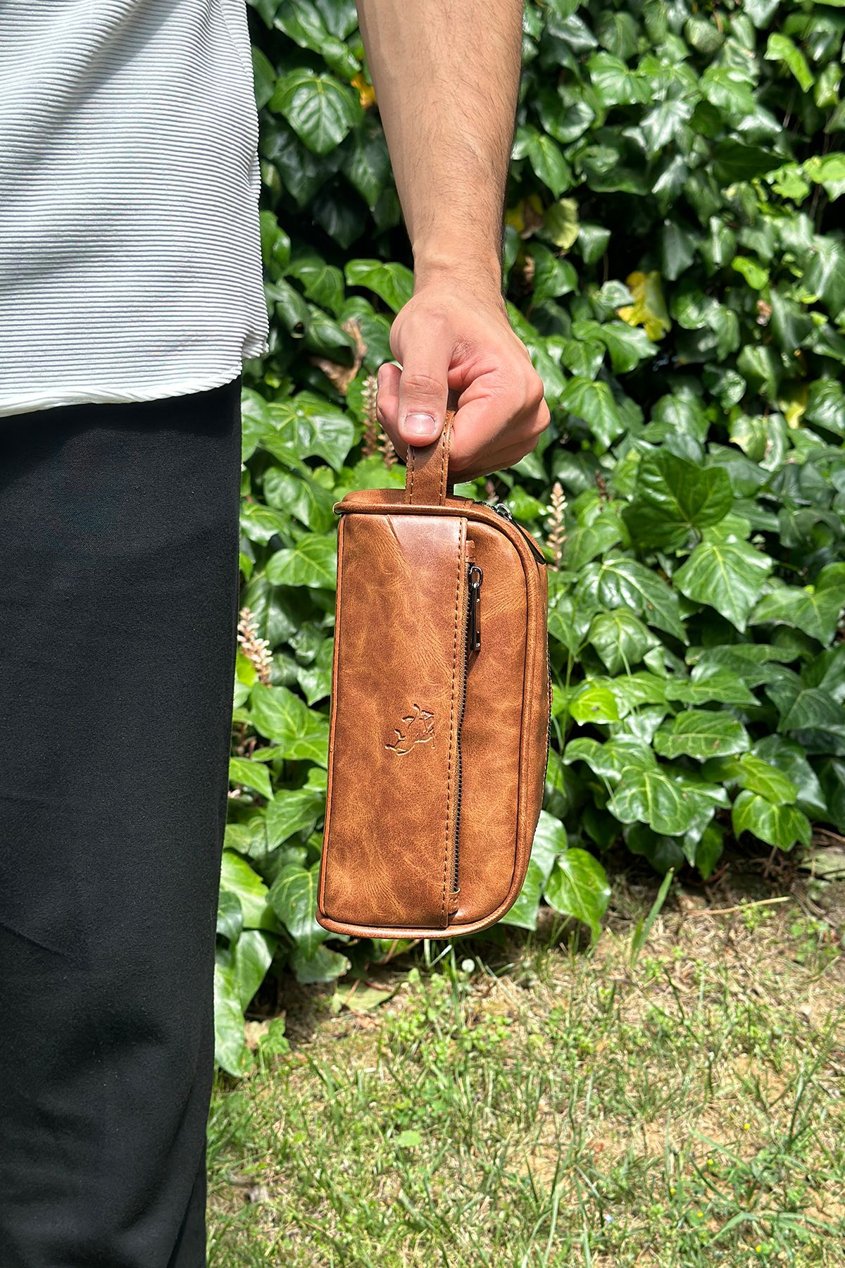 polo air Erkek El Çantası Cüzdan Kemer Kartlık Çakmak Set Taba Kombin CN-30-T - Görsel 2