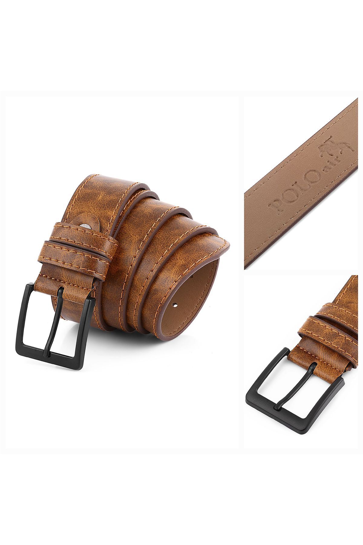 polo air Erkek El Çantası Cüzdan Kemer Kartlık Çakmak Set Taba Kombin CN-30-T - Görsel 7