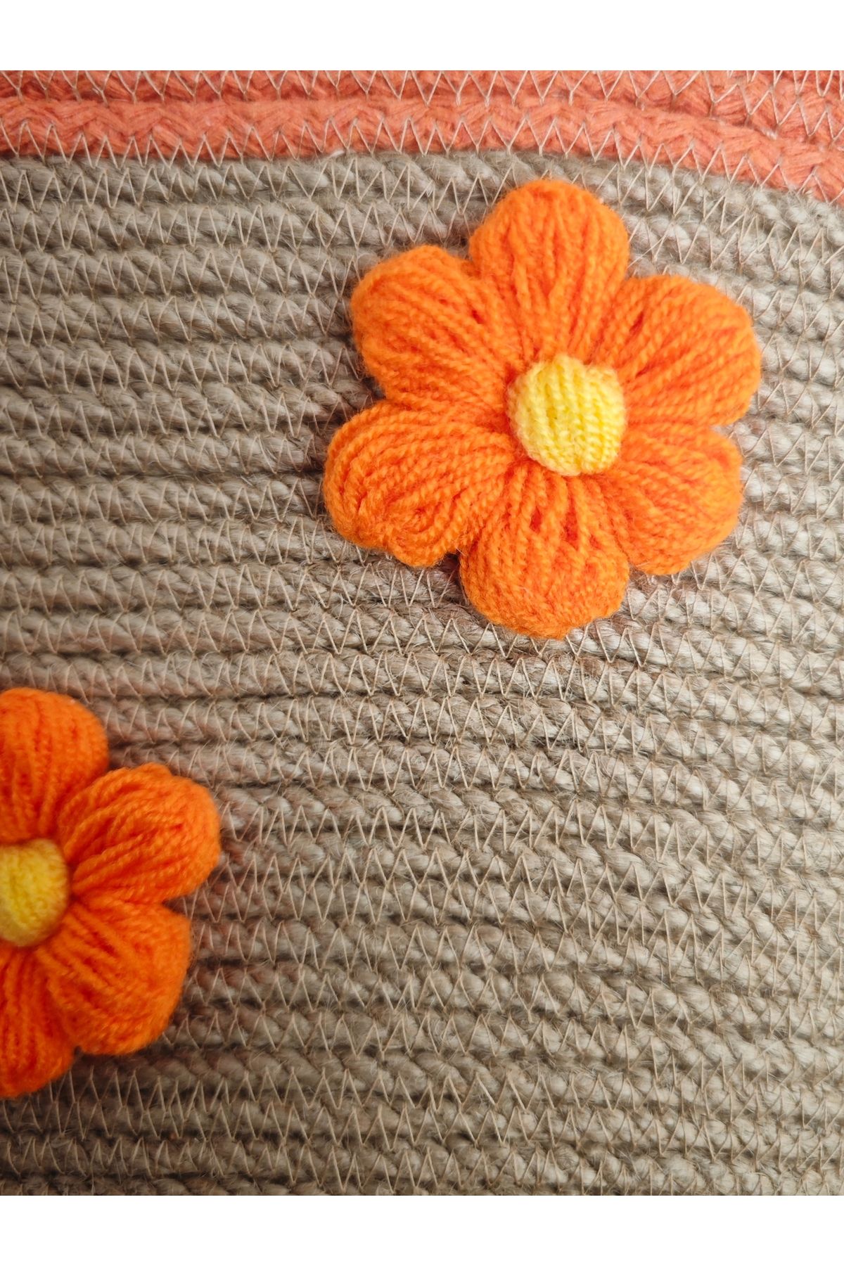 CollessiaHome El Yapımı Özel Tasarım Papatya Çiçek Motifli Jüt Hasır Çanta Halat Çanta - Görsel 3