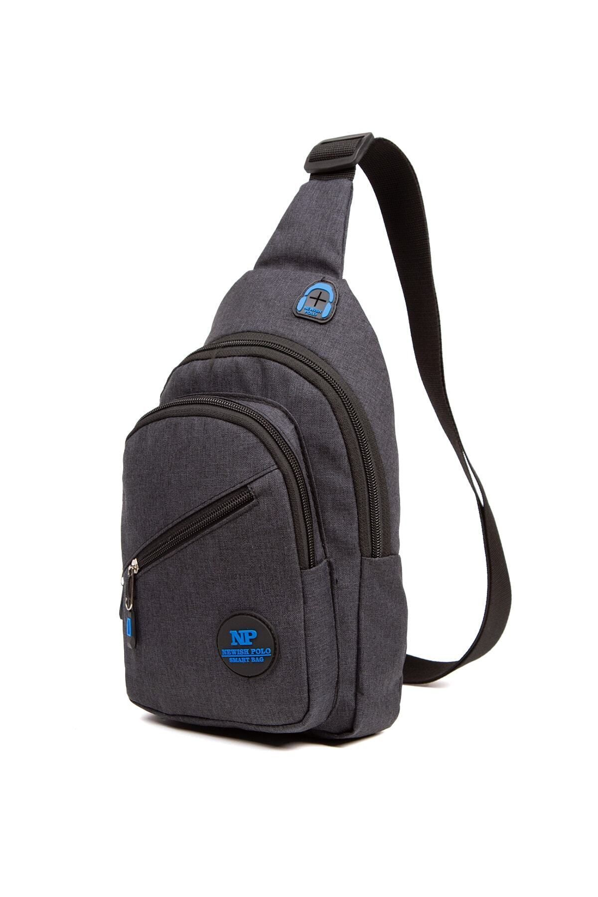 NEWISH POLO ACCESSORIES Unisex Siyah Keten Kulaklık Çıkışlı Çapraz Askılı Bel Ve Omuz Çantası - Görsel 2