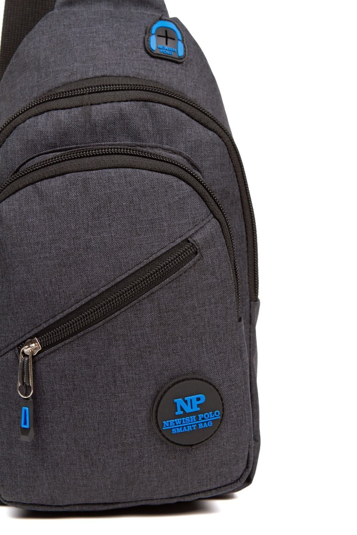 NEWISH POLO ACCESSORIES Unisex Siyah Keten Kulaklık Çıkışlı Çapraz Askılı Bel Ve Omuz Çantası - Görsel 3