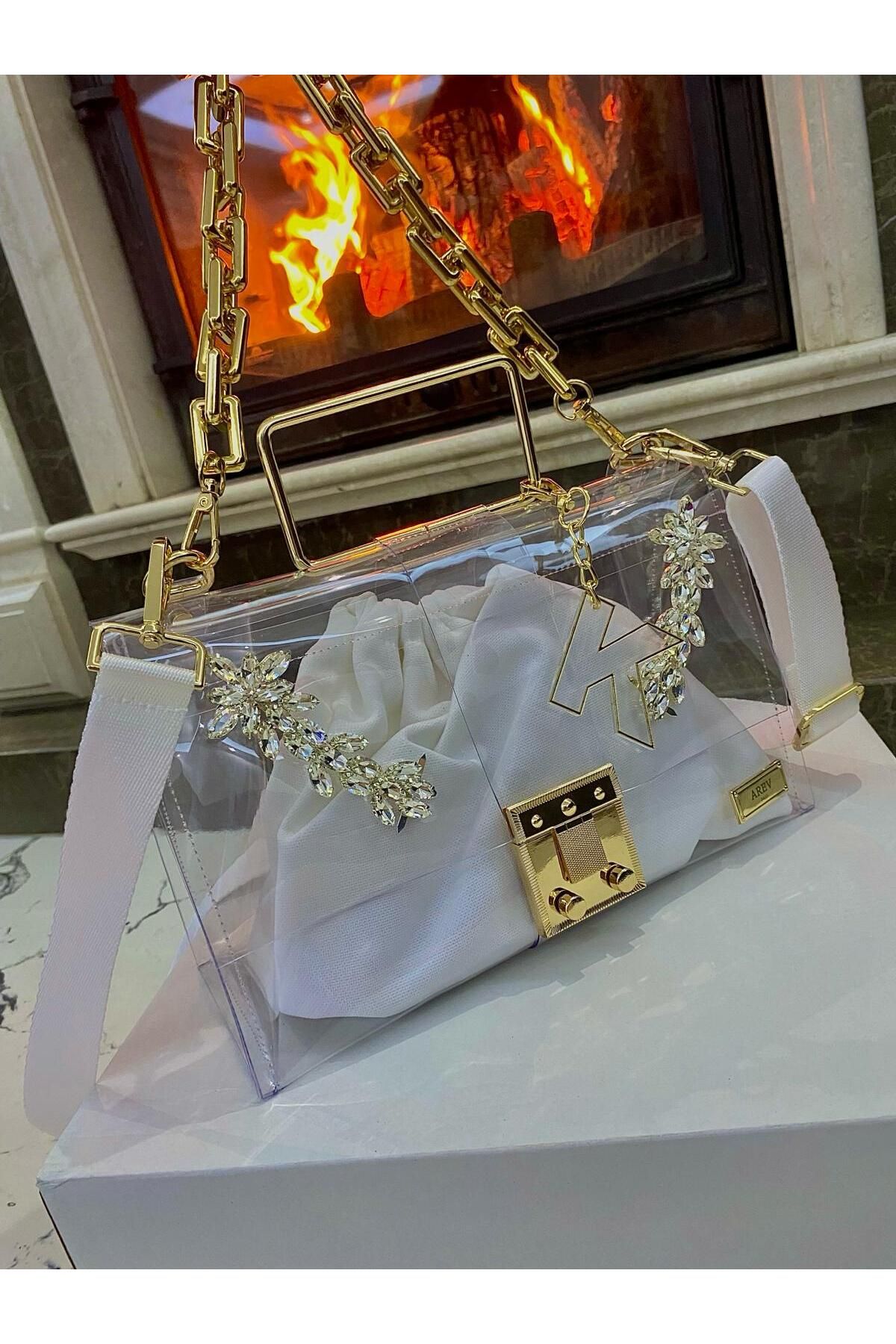AREV BAGS Zincir Askılı Siyah Taşlı Şeffaf El Ve Omuz Çanta - Görsel 3