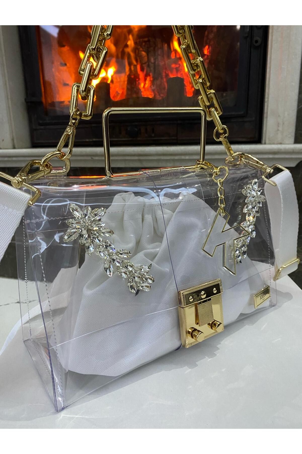 AREV BAGS Zincir Askılı Siyah Taşlı Şeffaf El Ve Omuz Çanta - Görsel 4
