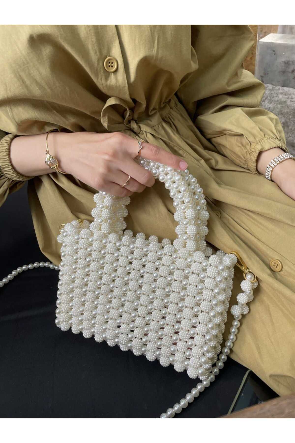 BEYBACO Böğürtlen Desenli Inci Çanta - Inci Çanta - Incili Çanta - Inci Boncuk Çanta - Inci Boncuklu Çanta