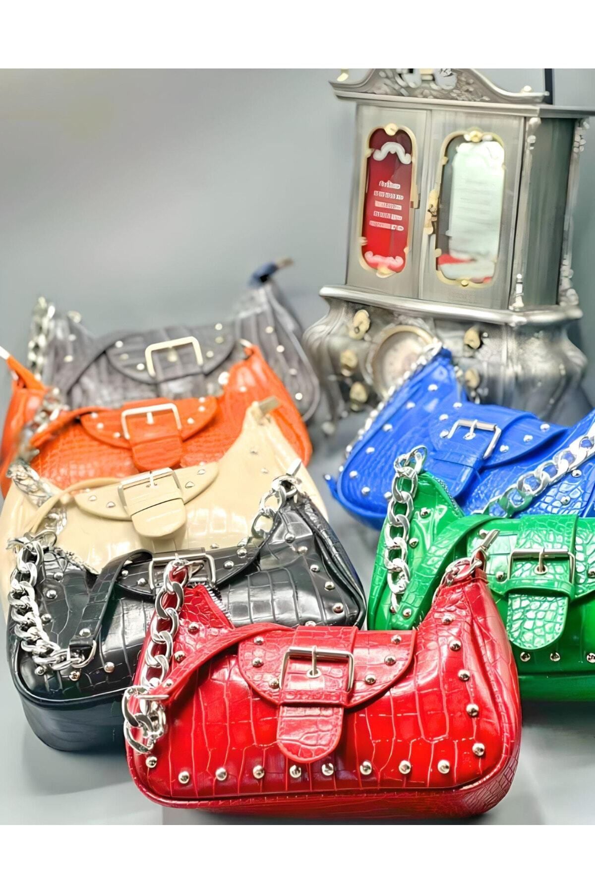 FASOLDY Bony Zımbalı Timsah Desenli Beyaz Kol Çantası - Görsel 4