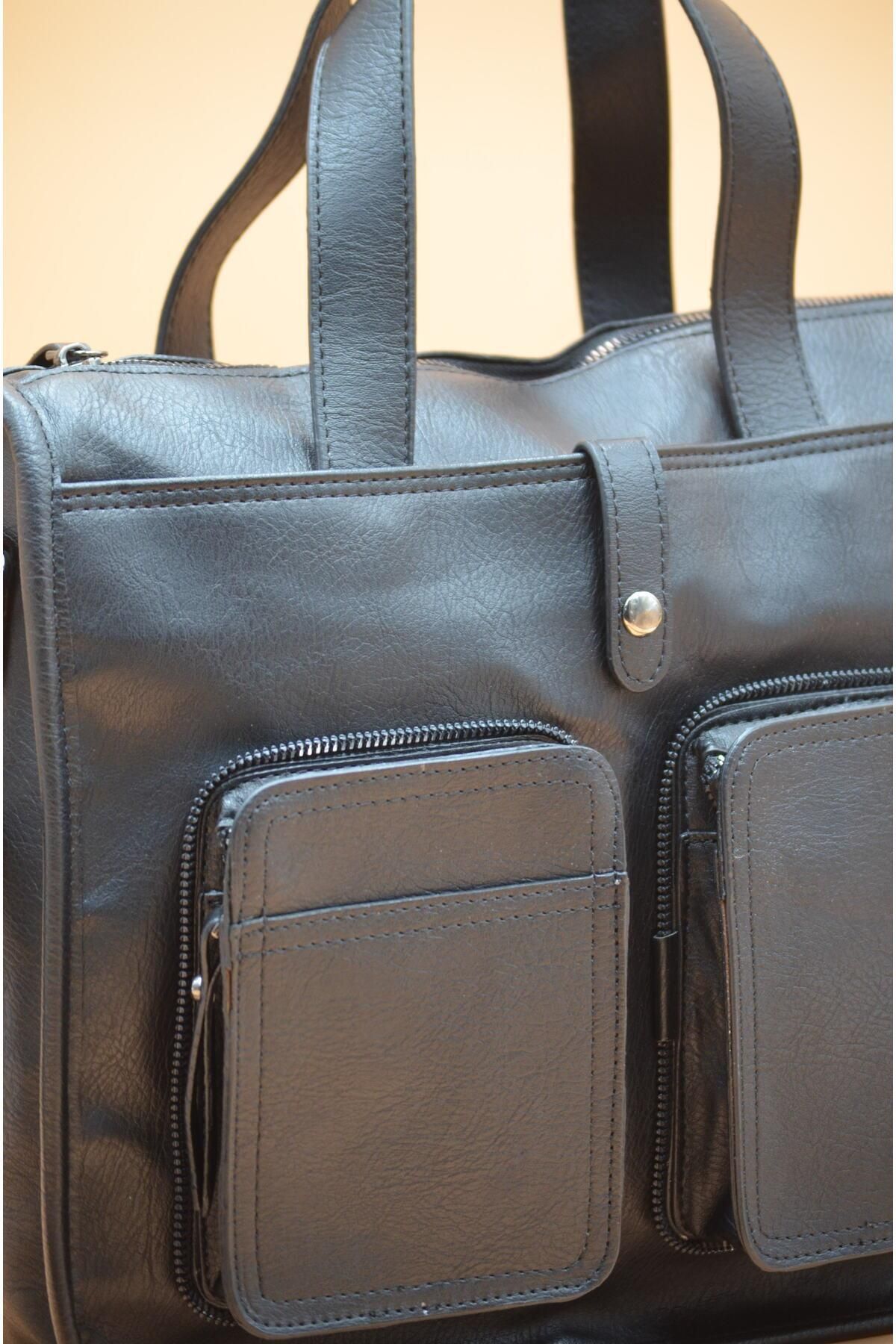 Jacquline Mira Vintage Stil Retro Tarz Unisex Tutma Kollu Cep Detaylı Omuz Çantası - Görsel 2