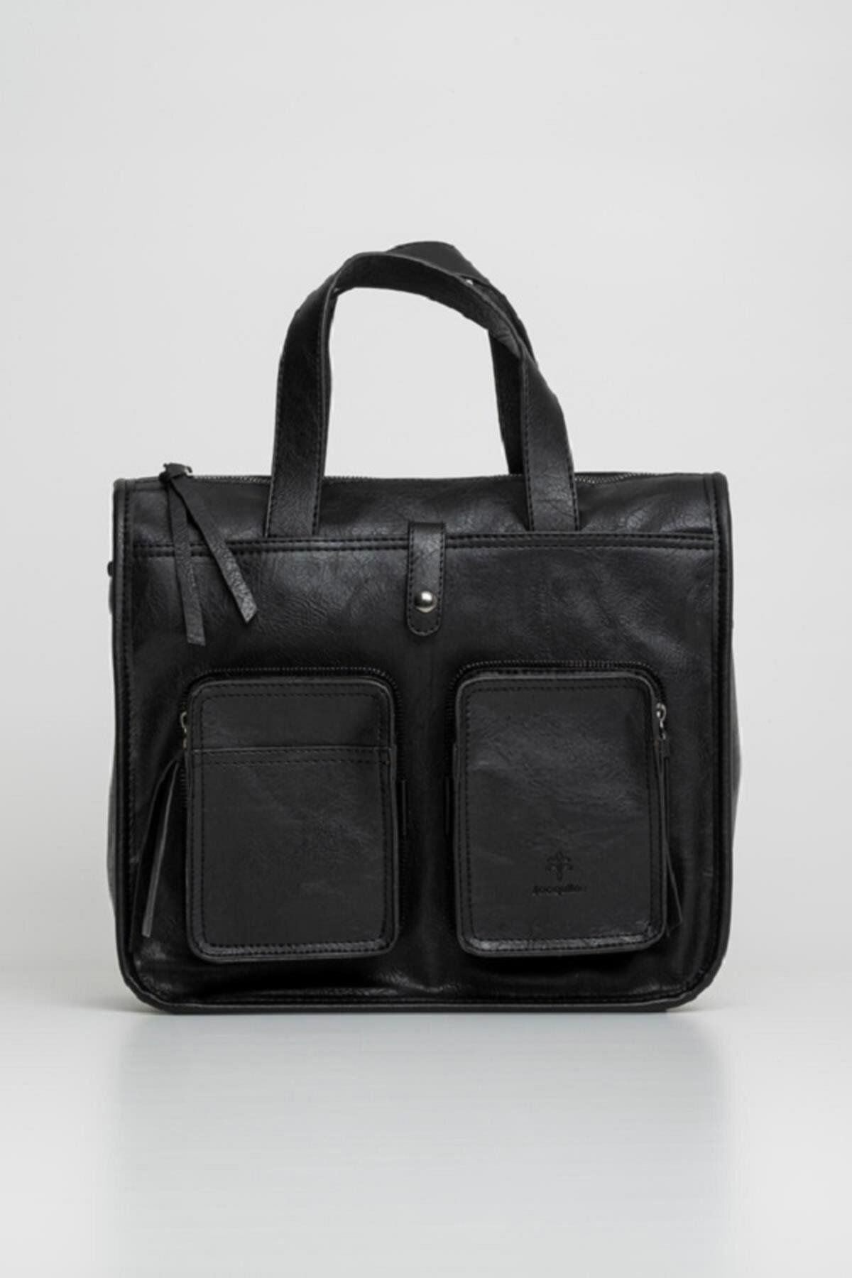 Jacquline Mira Vintage Stil Retro Tarz Unisex Tutma Kollu Cep Detaylı Omuz Çantası - Görsel 5