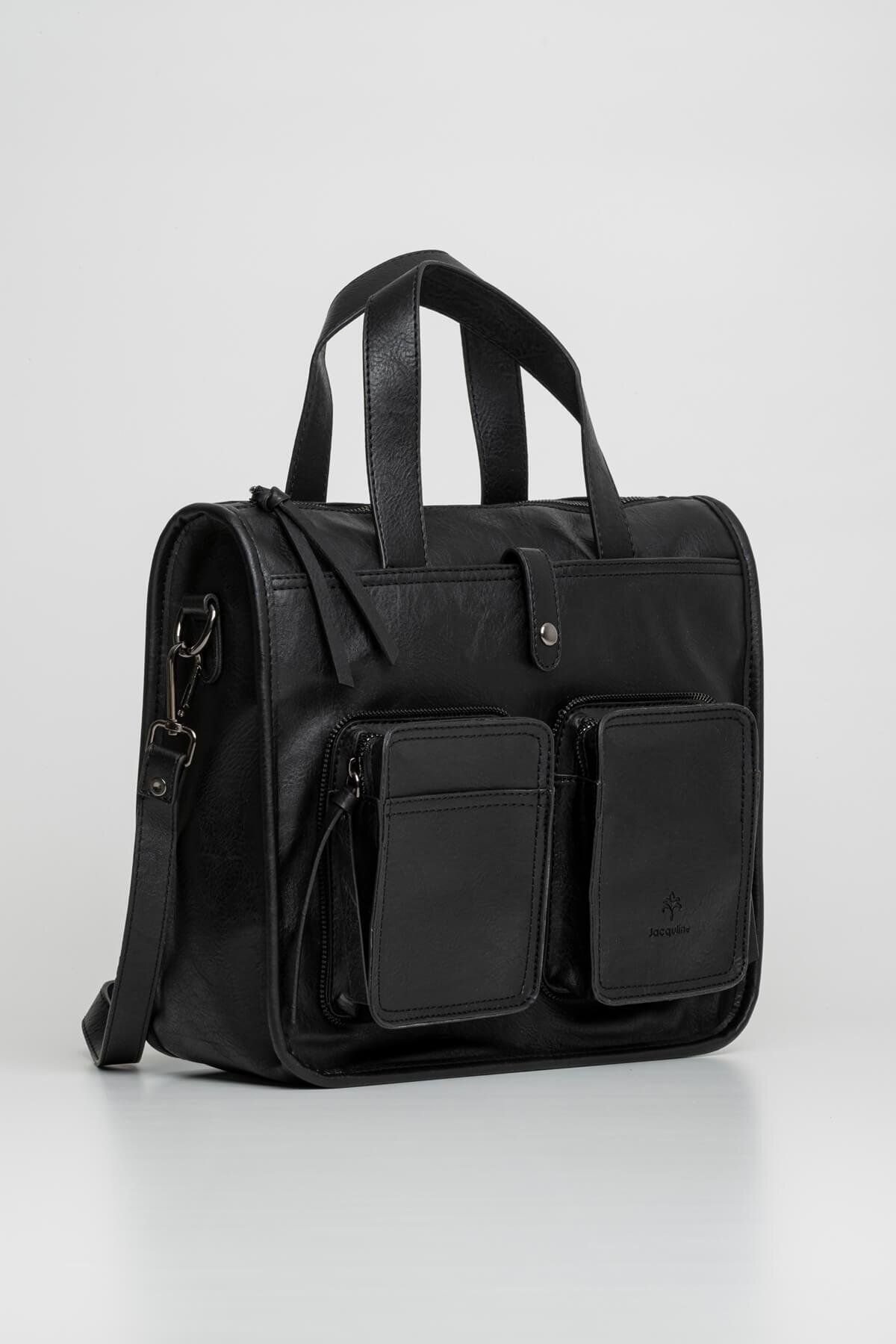 Jacquline Mira Vintage Stil Retro Tarz Unisex Tutma Kollu Cep Detaylı Omuz Çantası - Görsel 6