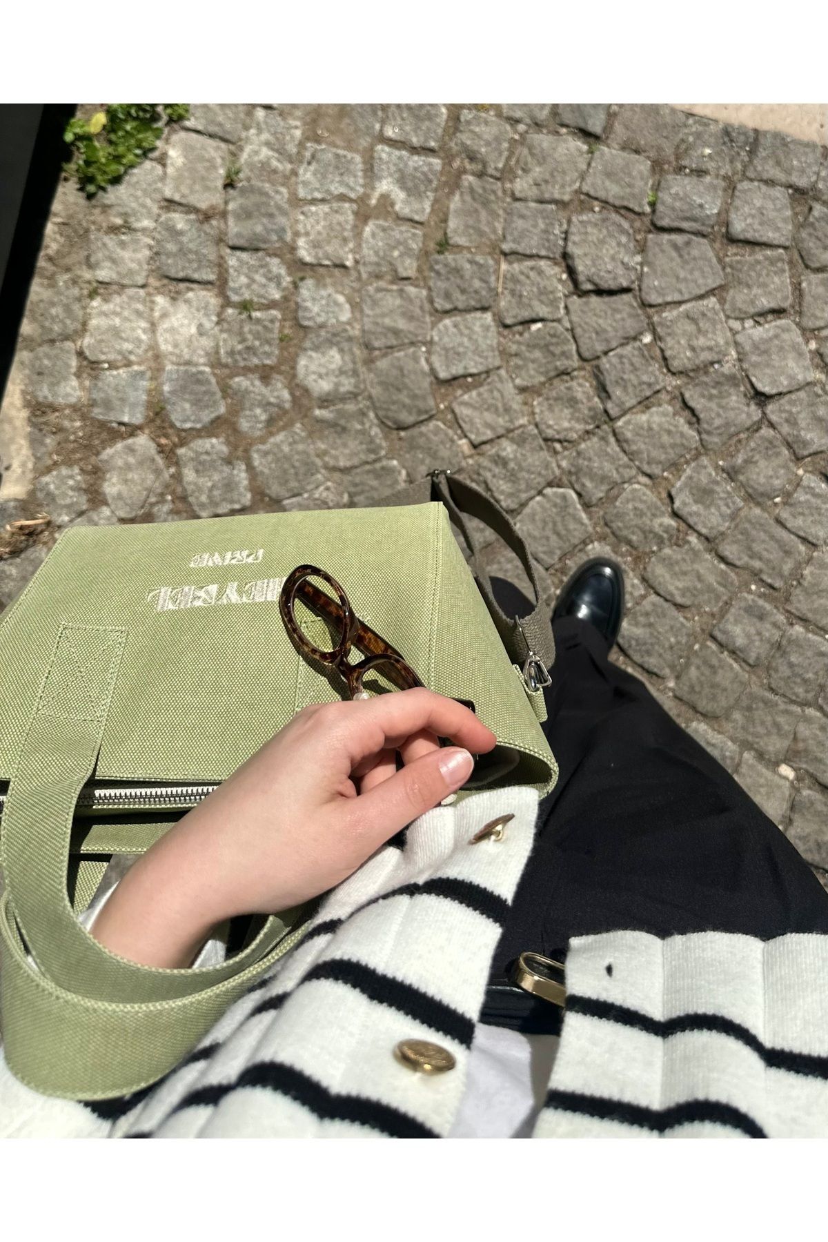 heybelprive HEYBEL Premium Mumlu Kanvas Çanta, Soft Yeşil Geniş Kapasite Tote Bag, Çapraz Askı Günlük Çanta - Görsel 2