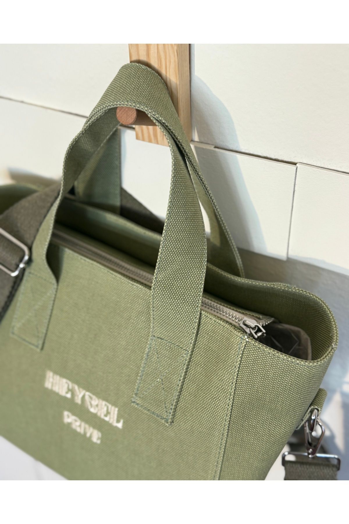 heybelprive HEYBEL Premium Mumlu Kanvas Çanta, Soft Yeşil Geniş Kapasite Tote Bag, Çapraz Askı Günlük Çanta - Görsel 3