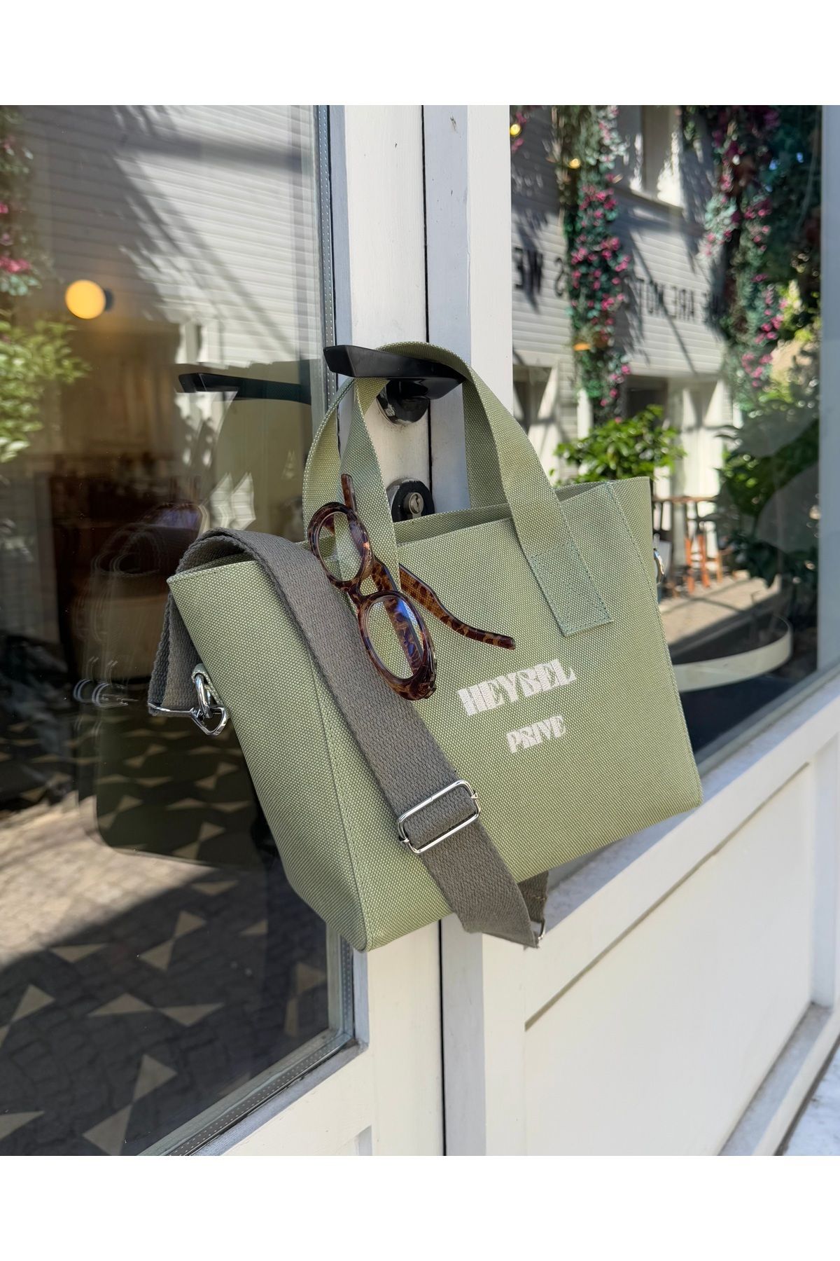 heybelprive HEYBEL Premium Mumlu Kanvas Çanta, Soft Yeşil Geniş Kapasite Tote Bag, Çapraz Askı Günlük Çanta - Görsel 4