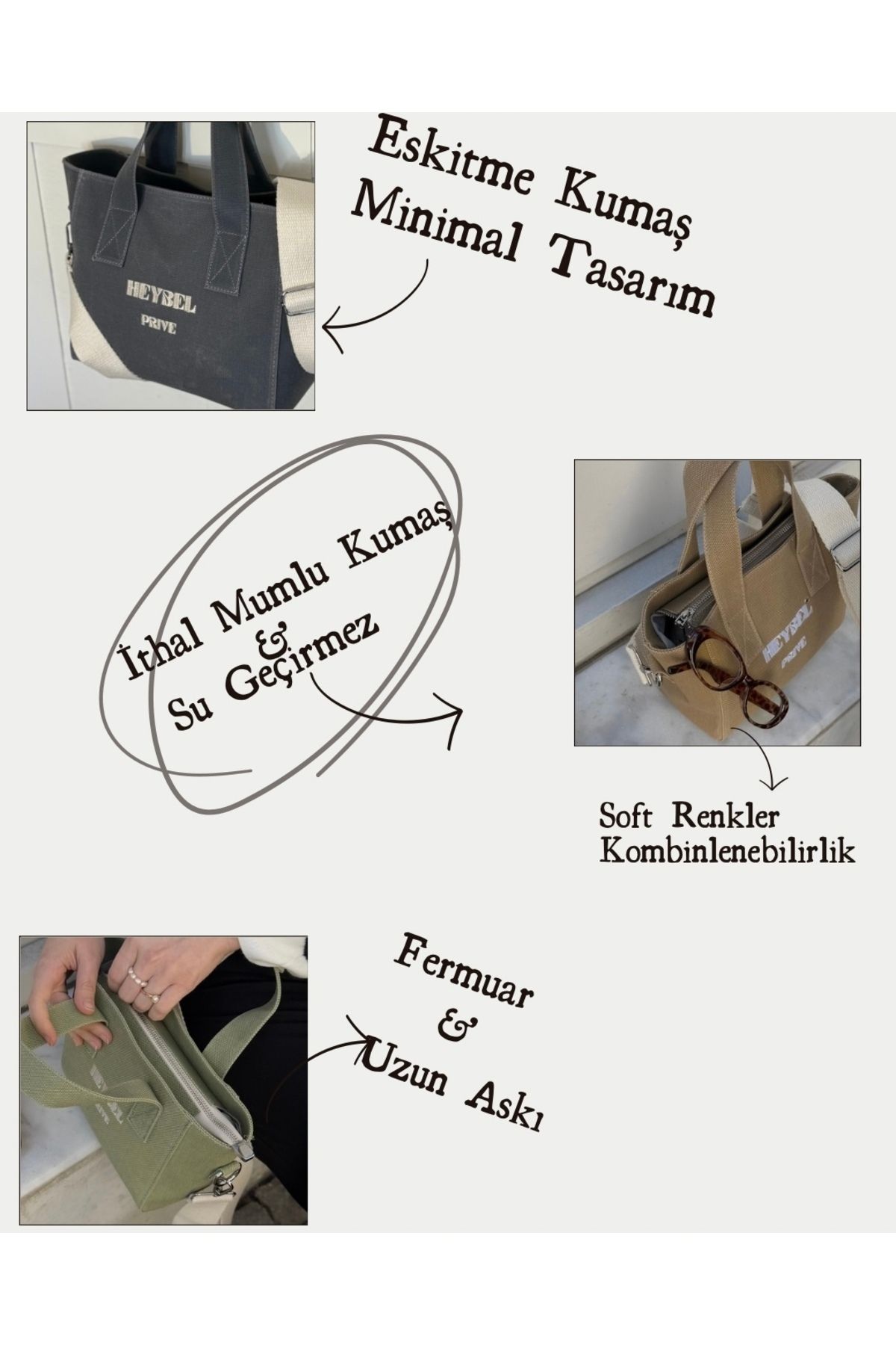 heybelprive HEYBEL Premium Mumlu Kanvas Çanta, Soft Yeşil Geniş Kapasite Tote Bag, Çapraz Askı Günlük Çanta - Görsel 5