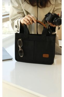 Butik Siyah Çok Cepli El ve Omuz Çantası