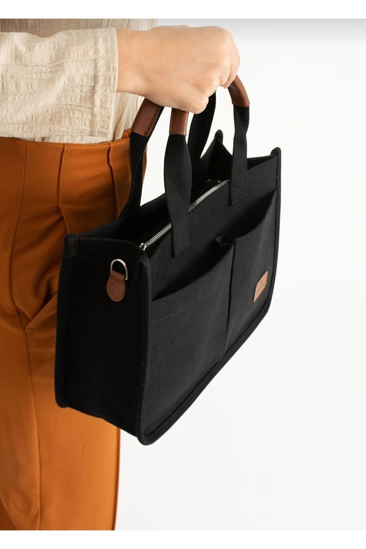 Butik Siyah Çok Cepli El ve Omuz Çantası - Görsel 3