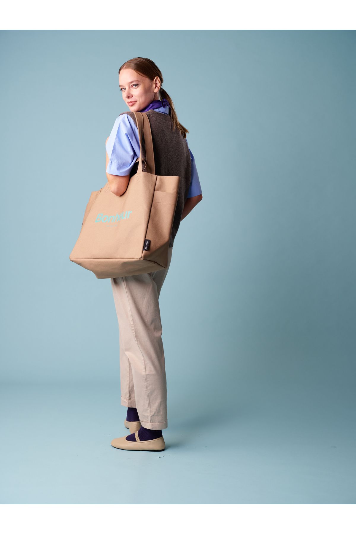 Bonheur N°4 Kanvas Çanta- Espresso Cream - Görsel 4