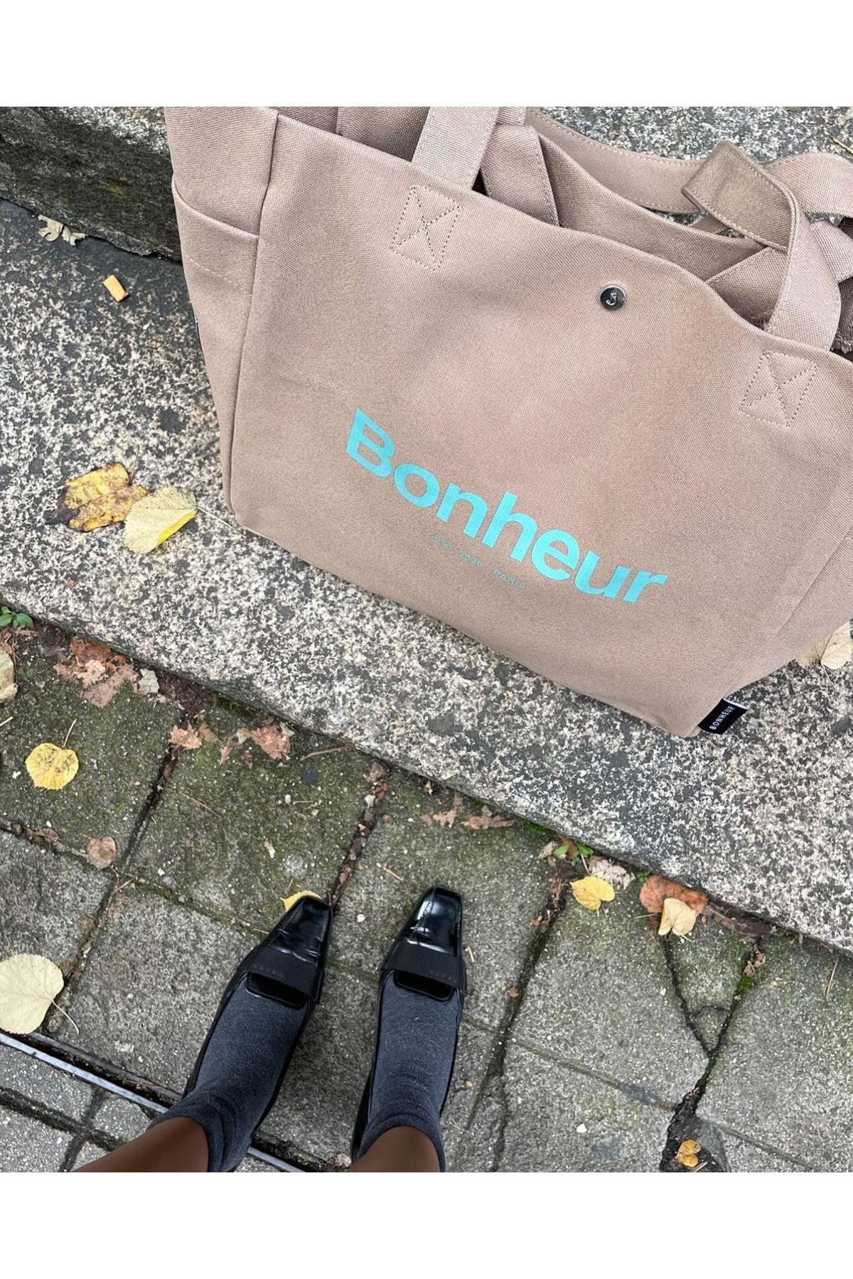 Bonheur N°4 Kanvas Çanta- Espresso Cream - Görsel 5