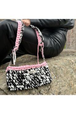 nora El Örgüsü Siyah Beyaz Penye İp Çanta