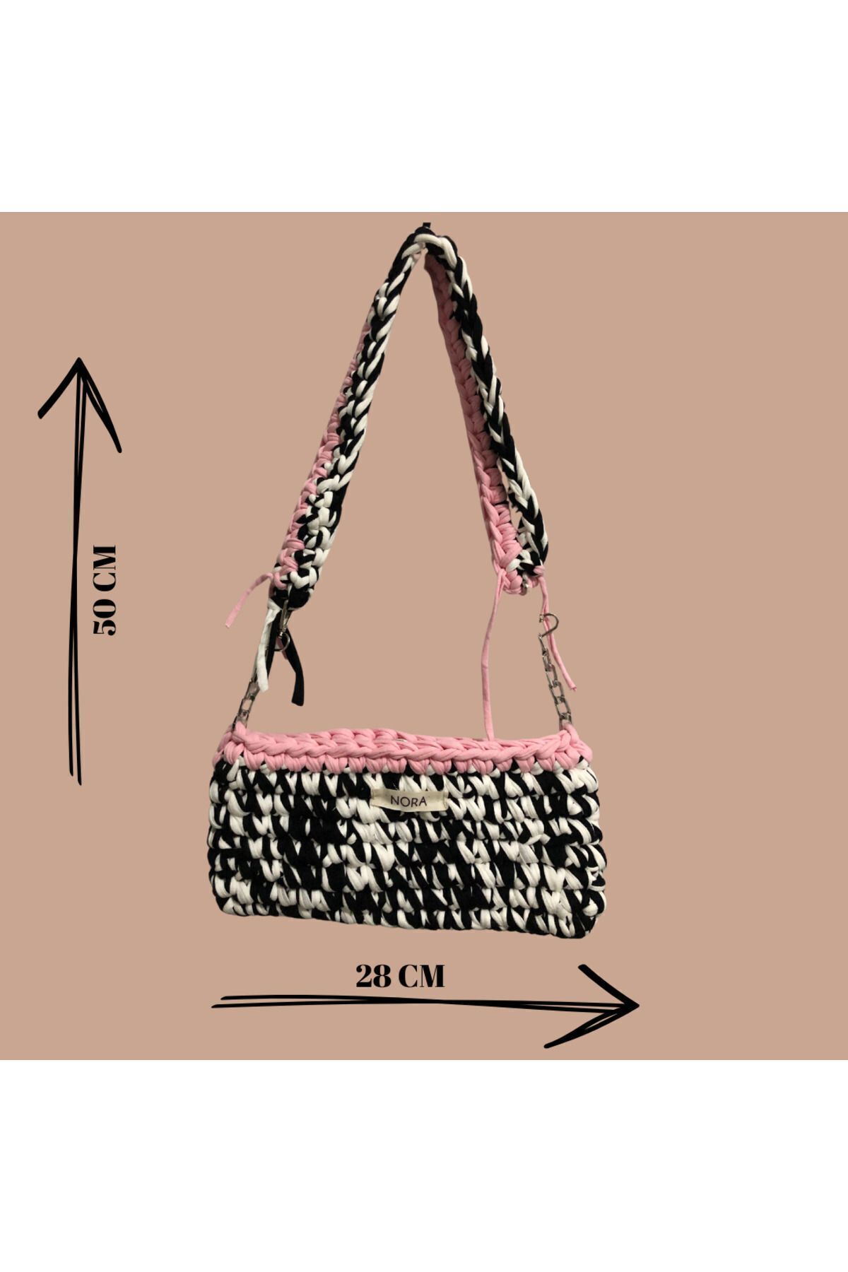 nora El Örgüsü Siyah Beyaz Penye İp Çanta - Görsel 3