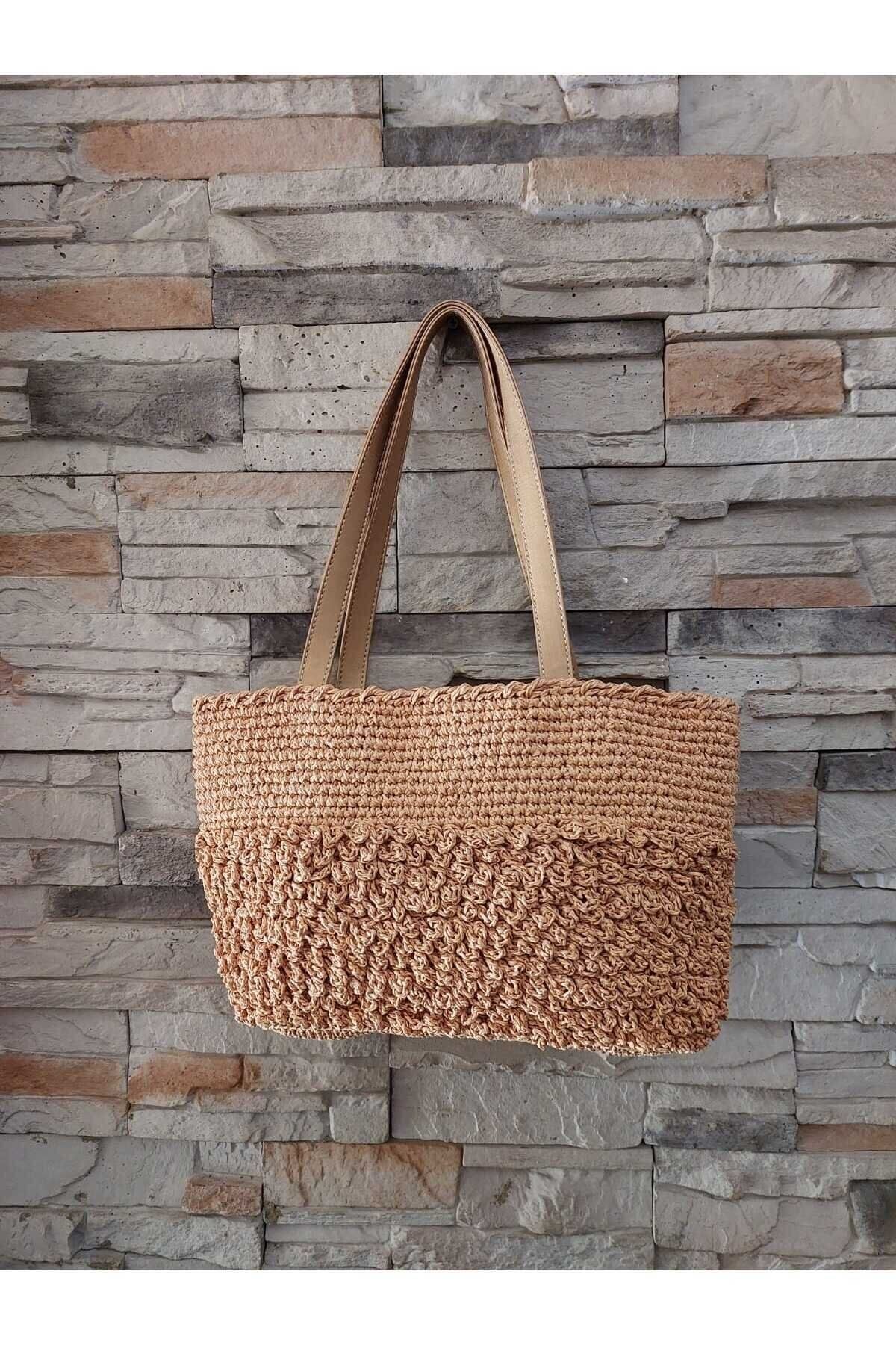 JINJI El Örgüsü Kağıt İp Omuz Çantası