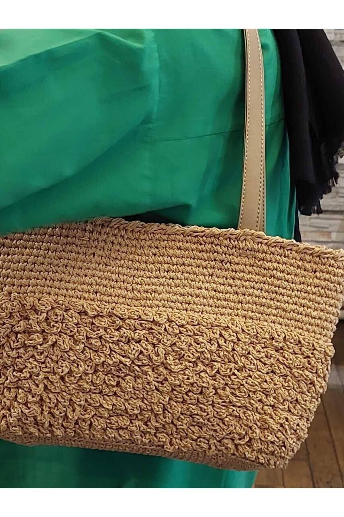 JINJI El Örgüsü Kağıt İp Omuz Çantası - Görsel 2