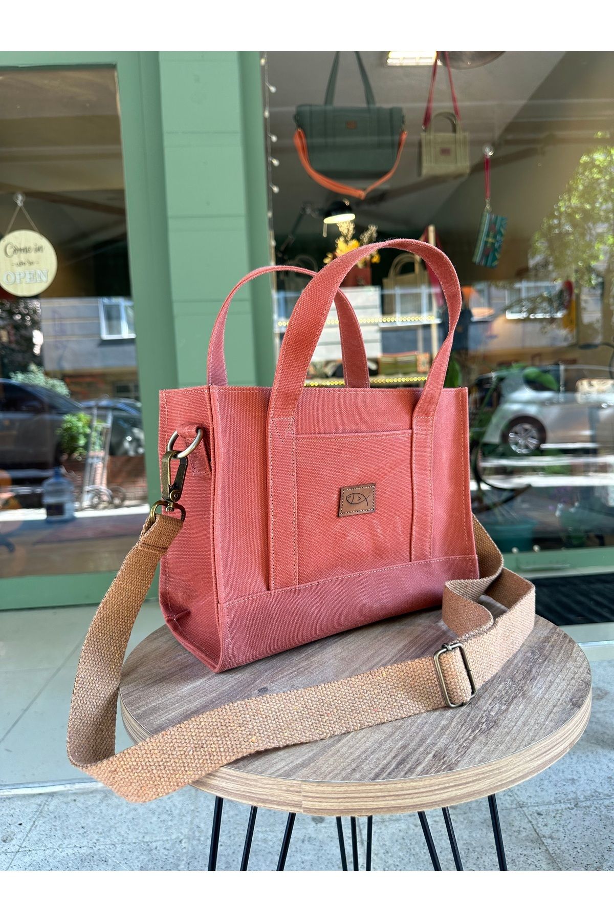 Atelier Lapina Kiremit / Kiraz / Orta Boy Mumlu Kanvas Çanta