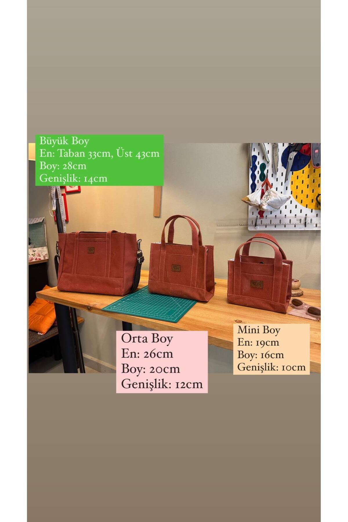 Atelier Lapina Kiremit / Kiraz / Orta Boy Mumlu Kanvas Çanta - Görsel 4