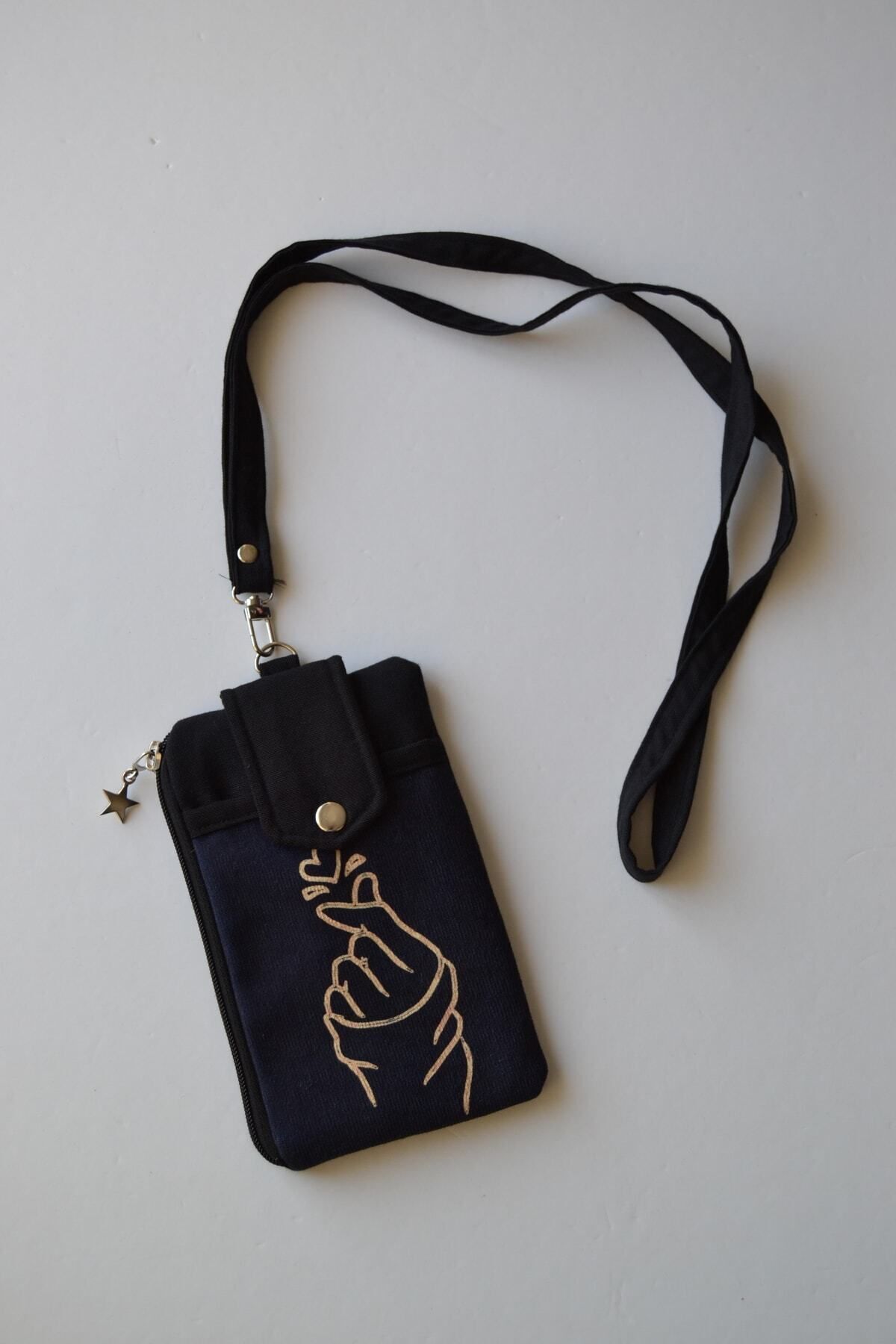 JINJI Baskılı El Desenli Telefon Bölmeli Cüzdan Çantası