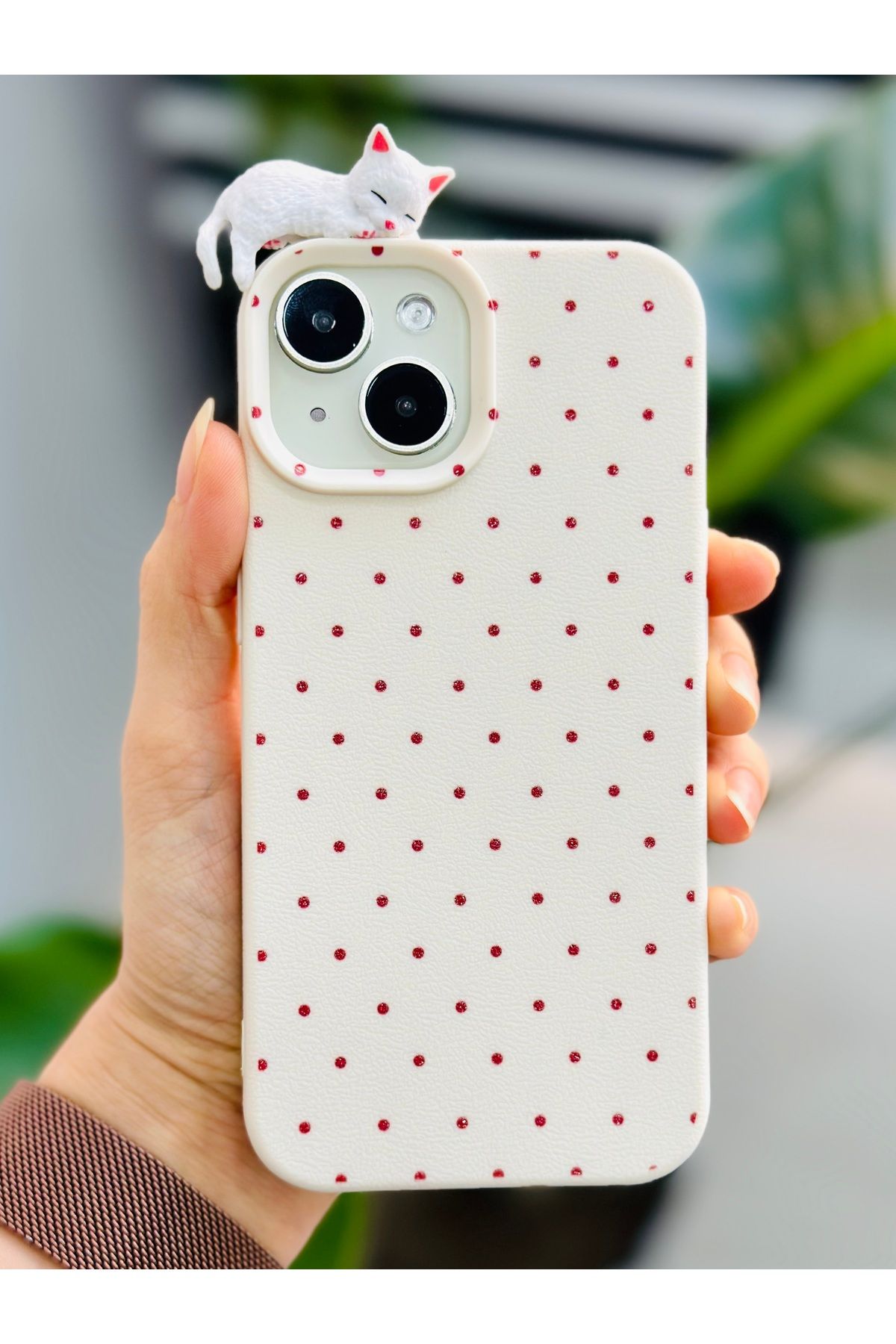 Go Aksesuar Iphone 13 - 14 Ve 15 Uyumlu 3d Oyuncaklı Puantiye Kedi Tasarımlı Esnek Silikon Kılıfı - Görsel 3