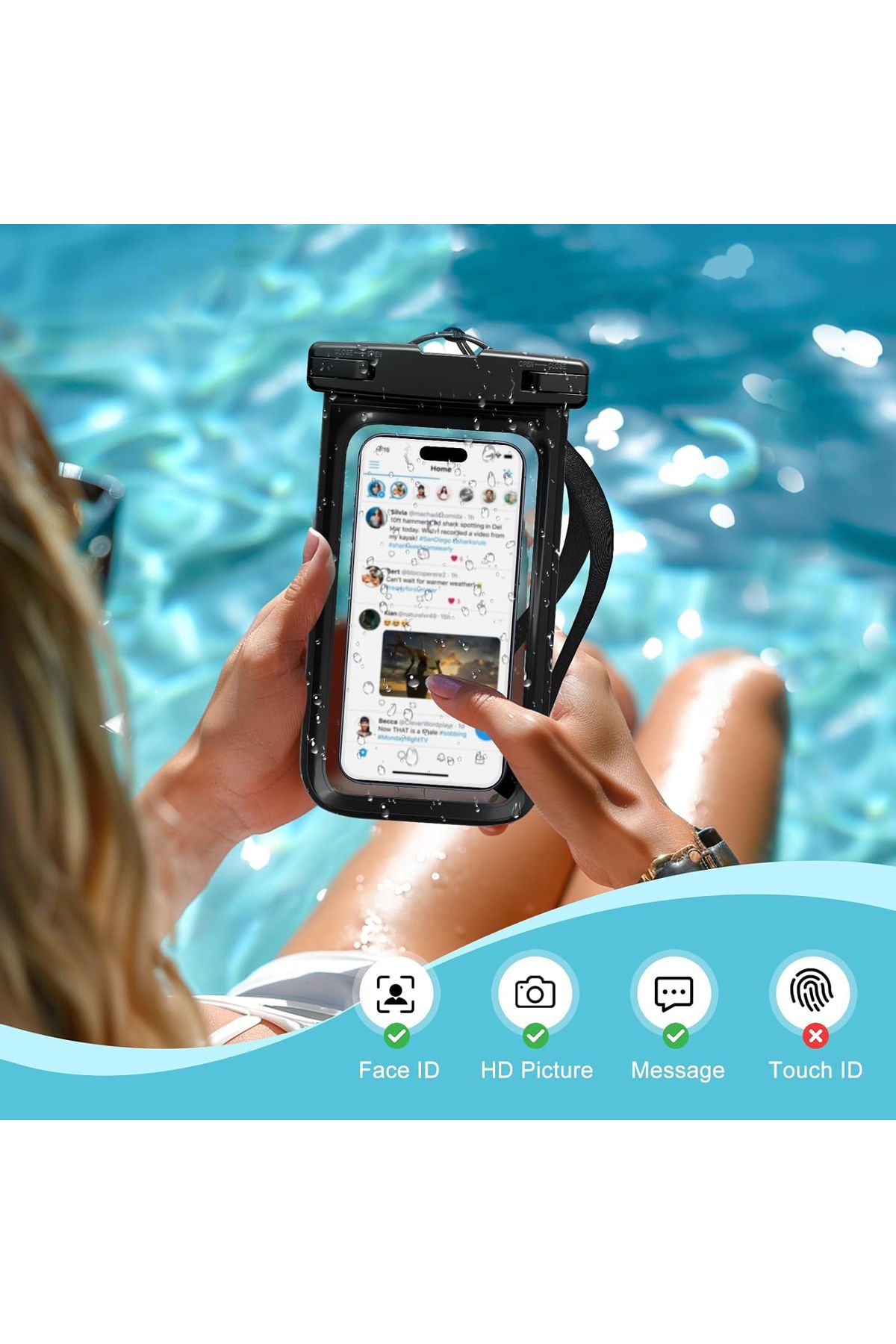 Powerfox Tüm Telefonlara Uyumlu Yağmur Su Geçirmez WaterProof Deniz Havuz Altı Telefon Kılıfı - Görsel 4