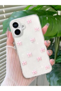 KVK PRİVACY Apple iPhone 16 Uyumlu Kılıf Pembe Fiyonk Darbeye Karşı Dayanıklı Yumuşak Silikon Kapak