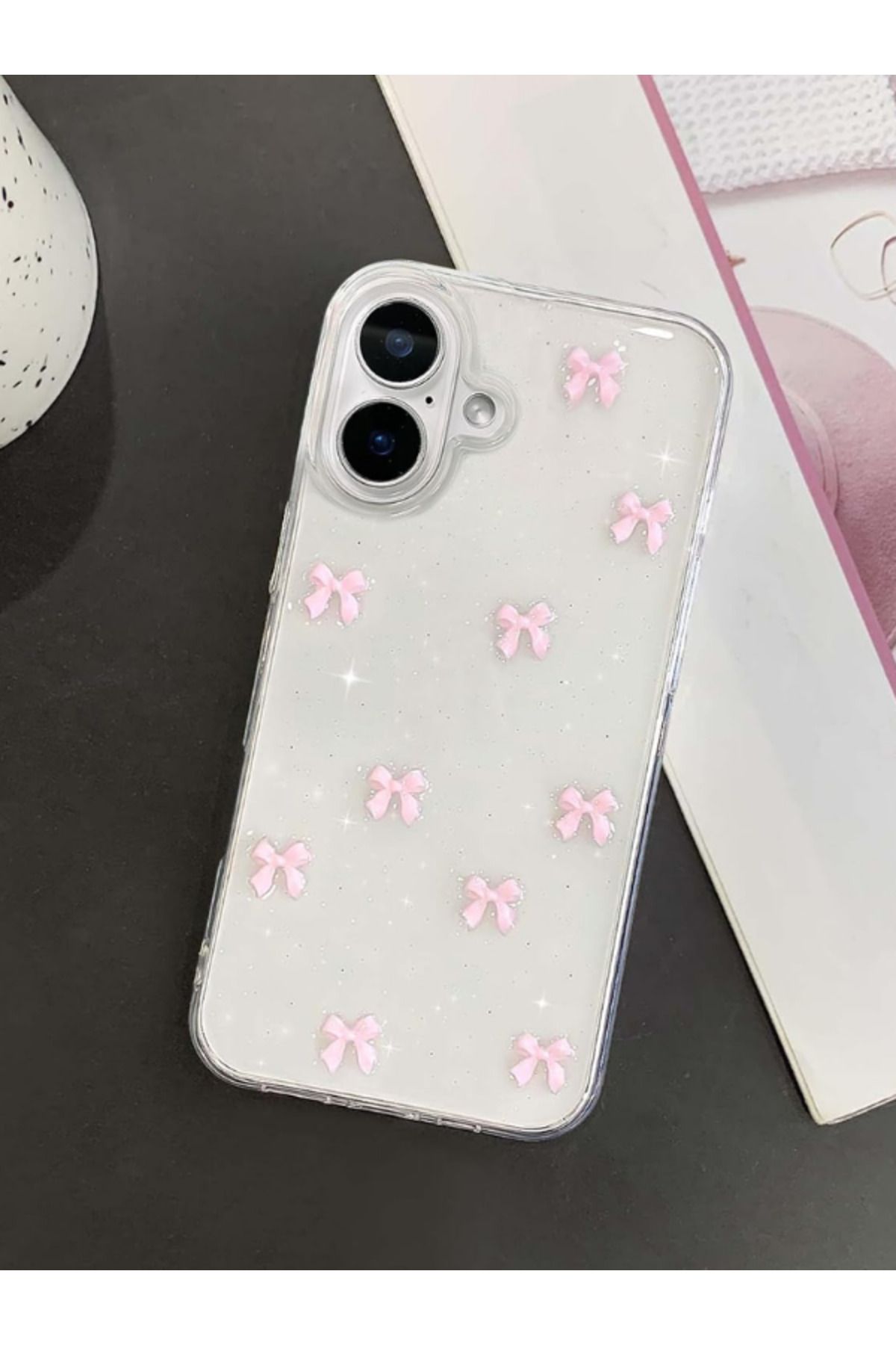 KVK PRİVACY Apple iPhone 16 Uyumlu Kılıf Pembe Fiyonk Darbeye Karşı Dayanıklı Yumuşak Silikon Kapak - Görsel 2