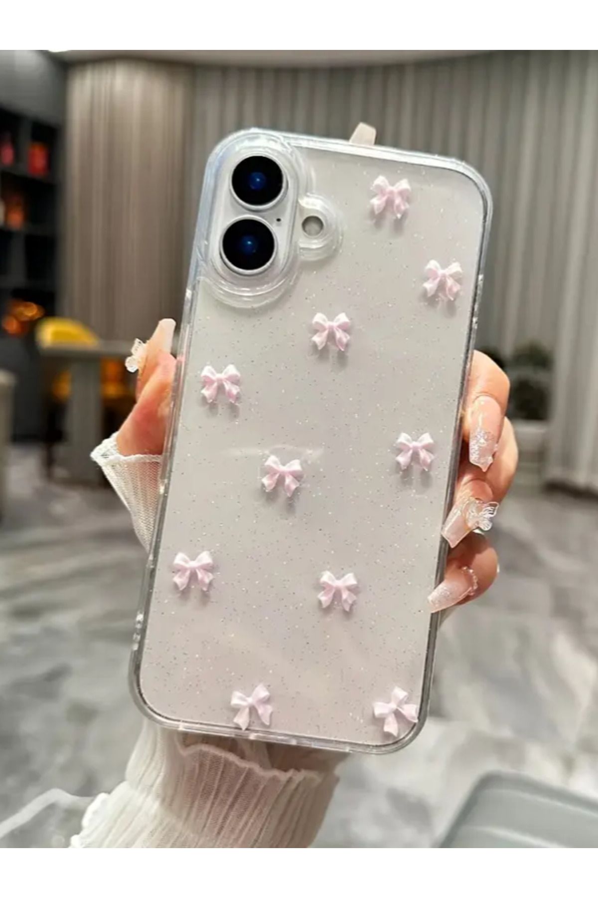 KVK PRİVACY Apple iPhone 16 Uyumlu Kılıf Pembe Fiyonk Darbeye Karşı Dayanıklı Yumuşak Silikon Kapak - Görsel 6