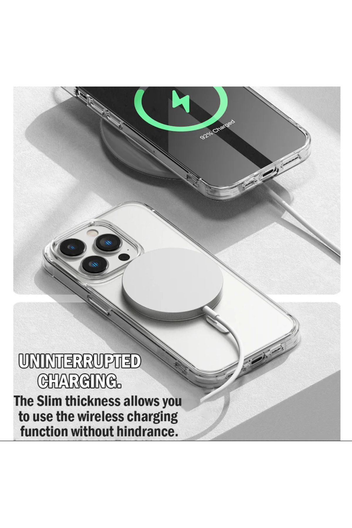 Fibaks İphone 13 - 14 Uyumlu Kılıf Kablosuz Şarj Magsafe Wireless Köşe Korumalı Darbe Emici Airbag - Görsel 4