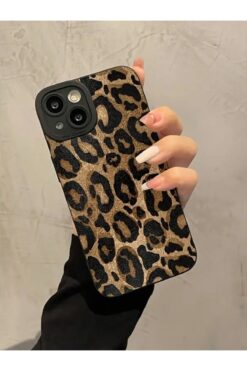 KVK PRİVACY İphone 13-14 Uyumlu Kılıf Mat Sarı Leopar Desenli Darbelere Dayanıklı Yumuşak Kamera Korumalı Kapak