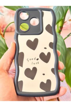 Fibaks Xiaomi Redmi 13 Uyumlu Kılıf Aynalı Kalp Desenli Yumuşak Kenarlı Kamera Korumalı Silikon Kapak