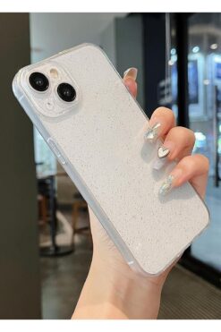 KVK PRİVACY İphone 15 Uyumlu Şeffaf Kılıf Simli 2.0mm Darbeye Dayanıklı Silikon Yumuşak Kapak