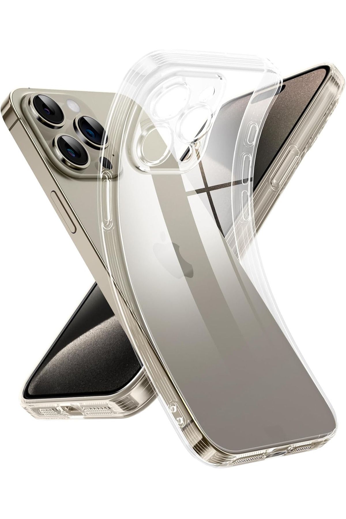 Fibaks Apple Iphone 15 Pro Uyumlu Kılıf Kamera Korumalı Şeffaf Ultra Ince Esnek Renksiz Silikon Kapak