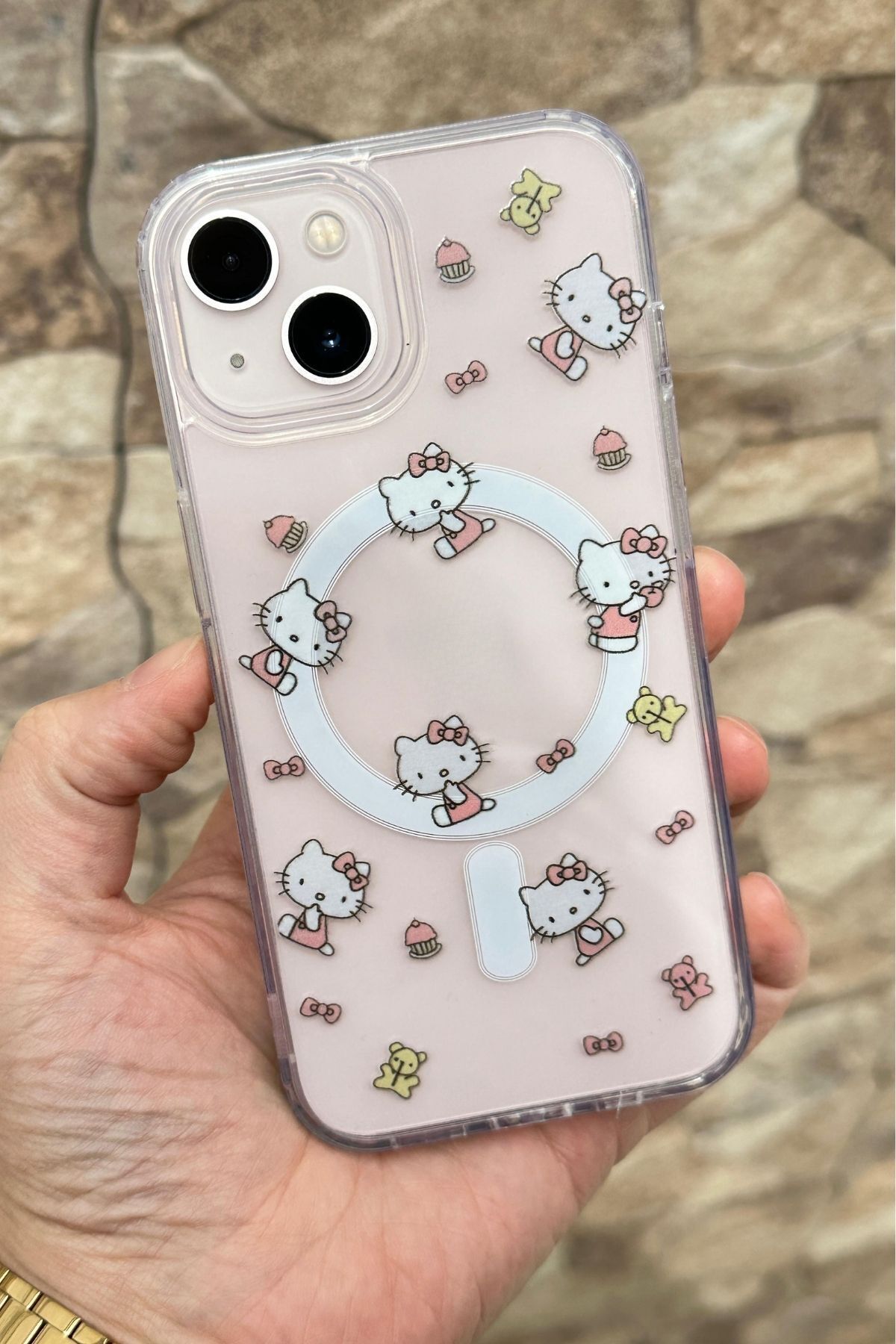 Vip Case İphone 13/14/15 Uyumlu Hello Kity Desenli Magsafe Kablosuz Şarj Destekli Kitty Kılıf 277