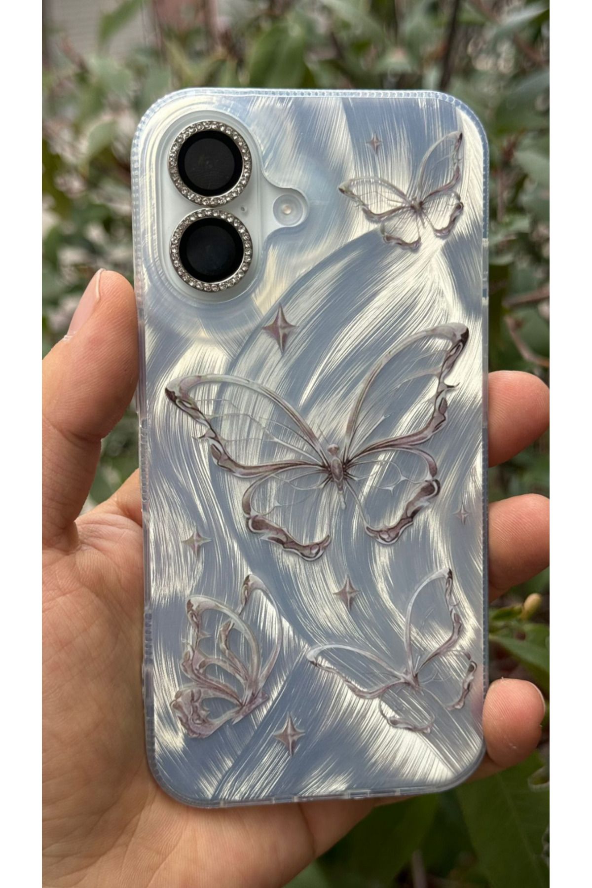 KVK PRİVACY Apple iPhone 16 Uyumlu Tüylü Kelebek Hologramlı Kılıf Darbeye Karşı Dayanıklı Kapak