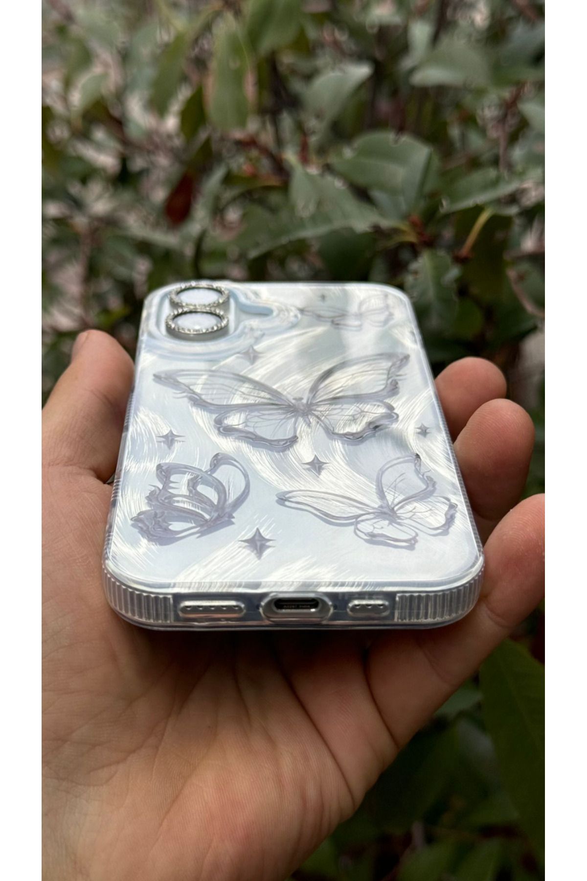 KVK PRİVACY Apple iPhone 16 Uyumlu Tüylü Kelebek Hologramlı Kılıf Darbeye Karşı Dayanıklı Kapak - Görsel 2