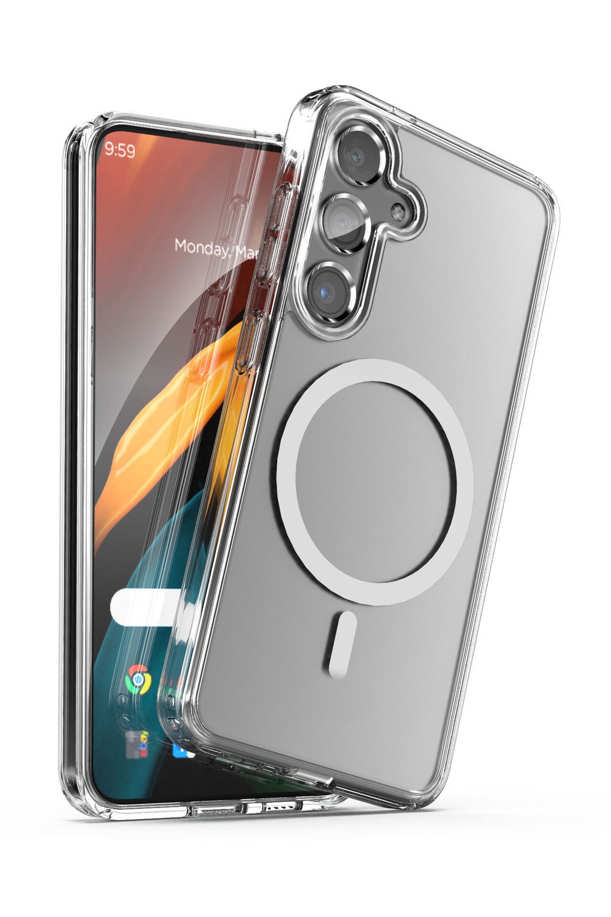 Fibaks Galaxy S24 Plus / S25 Plus Kılıf Kamera Çıkıntılı Magsafe Wireless Şarj Sert Şeffaf Kapak