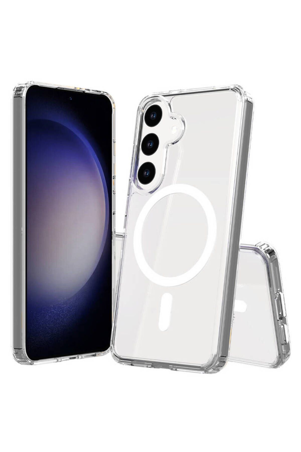 Fibaks Galaxy S24 Plus / S25 Plus Kılıf Kamera Çıkıntılı Magsafe Wireless Şarj Sert Şeffaf Kapak - Görsel 3