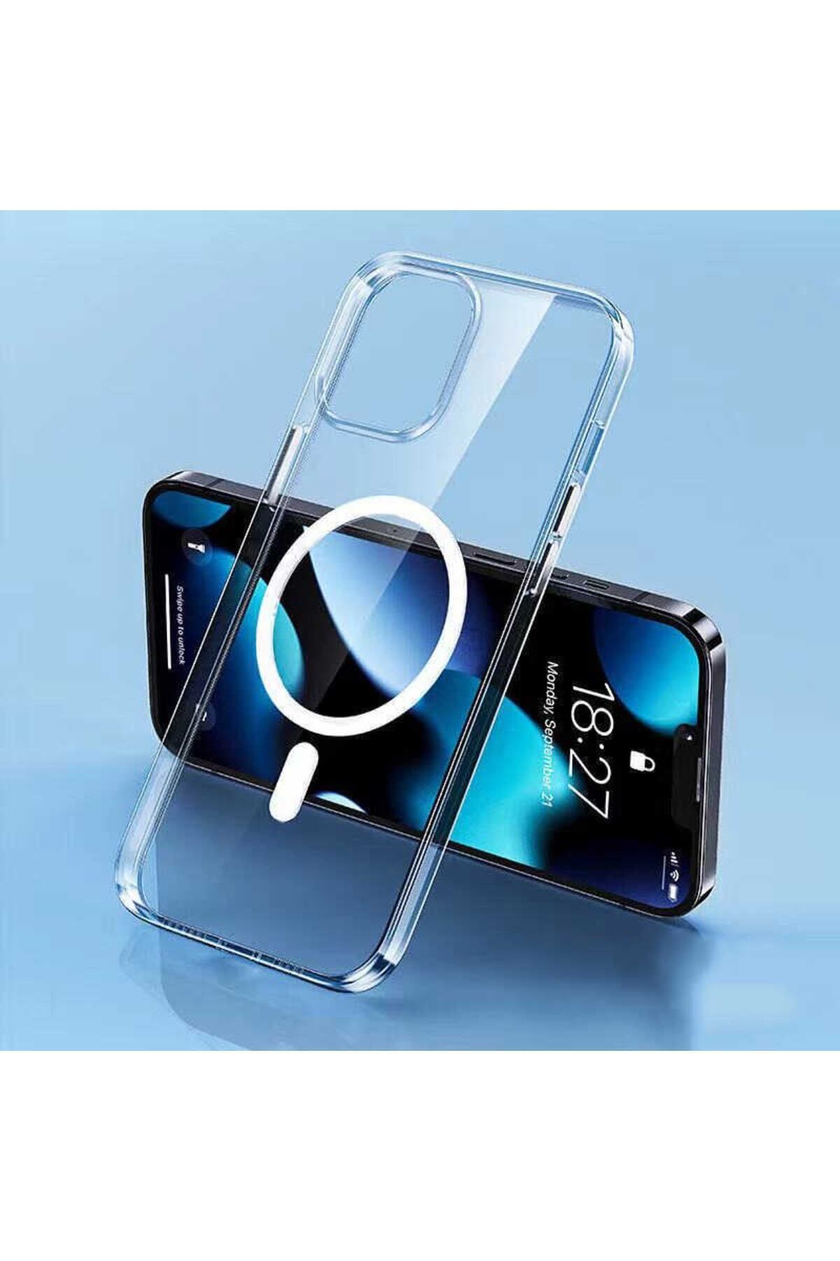 Fibaks İphone 14 Pro Uyumlu Kılıf Magsafe Wireless Kablosuz Şarj Destekli Kristal Şeffaf Darbe Emici Kapak - Görsel 6