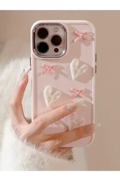 KVK PRİVACY Apple Iphone 15 Pro Max Uyumlu Kılıf Kurdele Ve Kalp Figürlü Darbeye Dayanıklı Silikon Kapak